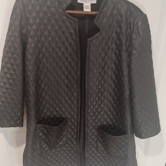 Carole Wren Black 3/4 Sleeve Quilted Slitted Flattering Jacket w/Pockets Large - Picture 2 of 5